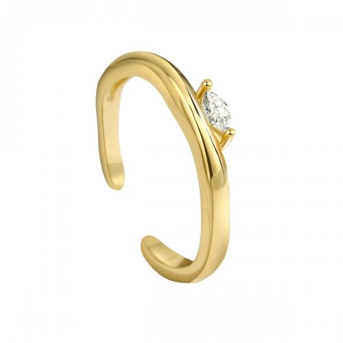 Cúbicos Circonia Micro Pave anillo de latón, metal, chapado, micro arcilla de zirconia cúbica & para mujer, dorado, tamaño:7, Vendido por UD