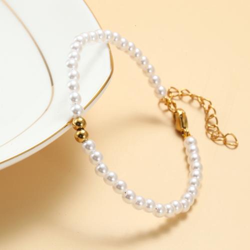 Zinc Alloy Bracelet with ABS Plastic Pearl fashion jewelry & for woman Length Approx 21.5 cm Sold By PC