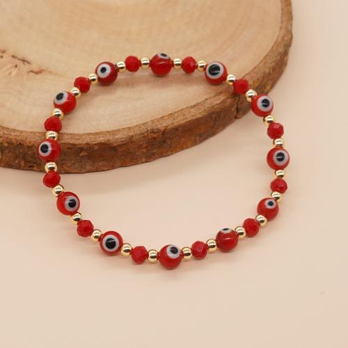 Evil Eye Jewelry Bracelet Lampwork with Crystal & Brass gold color plated fashion jewelry & Unisex red Inner Approx 60mm Sold By PC