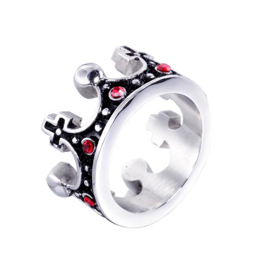Titanium Steel Finger Ring Crown anoint fashion jewelry & for man & with rhinestone original color Sold By PC