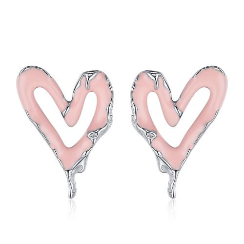 Brass Stud Earring Heart epoxy gel fashion jewelry & for woman nickel lead & cadmium free Sold By Pair