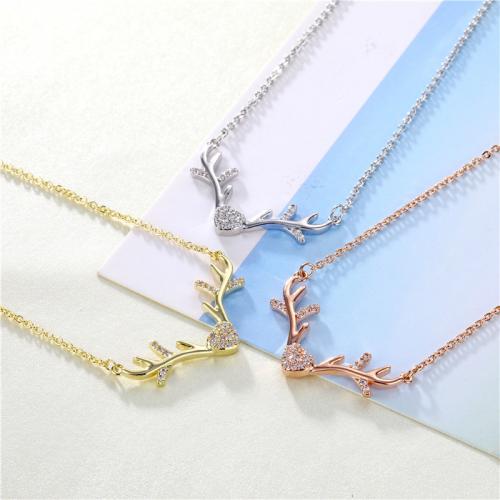 Cubic Zircon Micro Pave Brass Necklace with 5cm extender chain Antlers plated fashion jewelry & micro pave cubic zirconia & for woman nickel lead & cadmium free Sold Per Approx 40 cm Strand