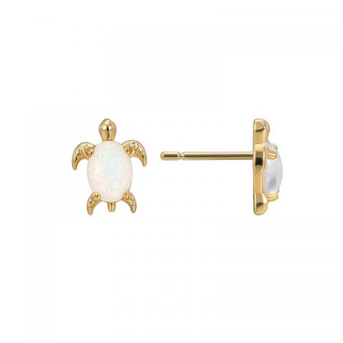 Brass Stud Earring with Opal Turtle plated for woman golden Sold By Pair