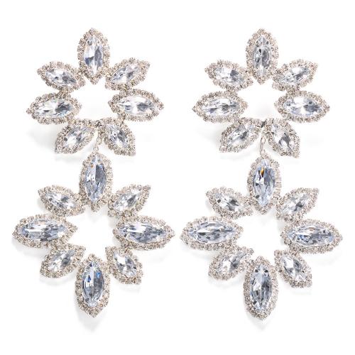 Rhinestone Drop Earring with Zinc Alloy Flower plated & for woman Sold By Pair