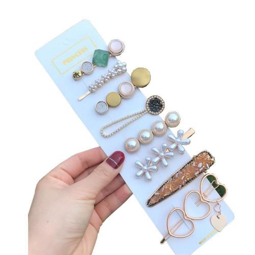 Zinc Alloy Haar juwelen Set, met Hars & Plastic Pearl, plated, verschillende stijlen voor de keuze & voor vrouw & met strass, hair jewelry length 40-80mm, Verkocht door Stel