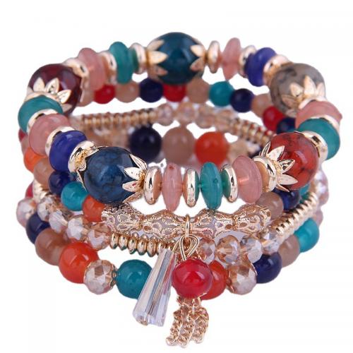 Crystal Bracelet Set with Zinc Alloy plated multilayer & Bohemian style & for woman Length Approx 6.7 Inch Sold By PC