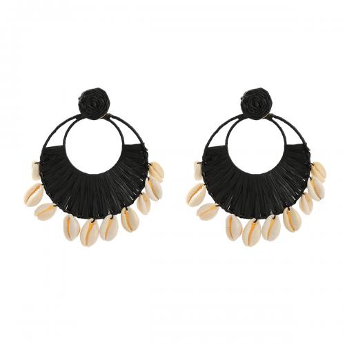 Schelp Drop Earring, met Rafidah grass, Geometrisch Patroon, Bohemien stijl & voor vrouw & hol, zwart, 80x100mm, Verkocht door pair