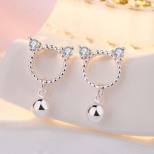 Cubic Zirconia Micro Pave Brass Earring Cat silver color plated fashion jewelry & micro pave cubic zirconia & for woman nickel lead & cadmium free Sold By Pair