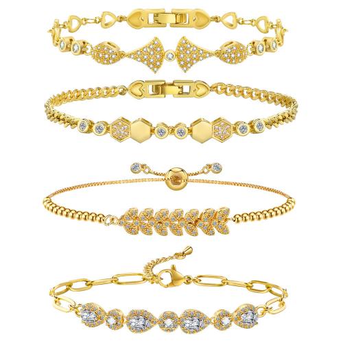 Cubic Zirconia Micro Pave Brass Bracelet & micro pave cubic zirconia & for woman golden nickel lead & cadmium free Sold By Strand