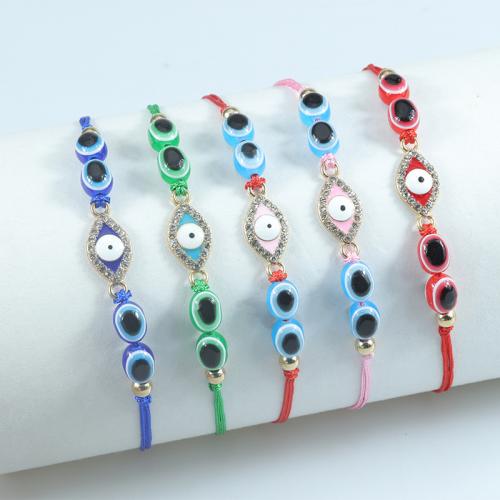 Evil Eye Jewelry Bracelet Knot Cord with Resin & Zinc Alloy handmade fashion jewelry & Unisex & adjustable & with rhinestone Length Approx 9-28 cm Sold By PC