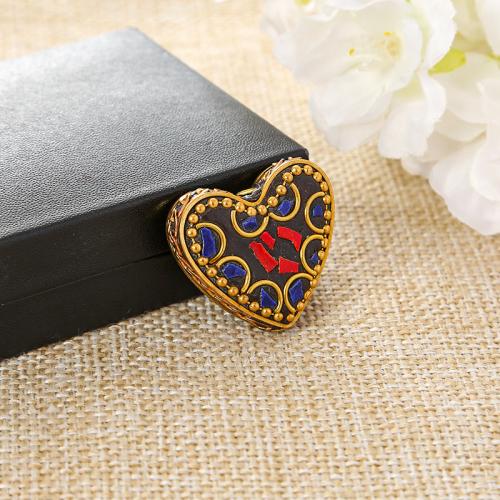 Brass Jewelry Beads with Clay Pave Heart plated DIY nickel lead & cadmium free Sold By PC