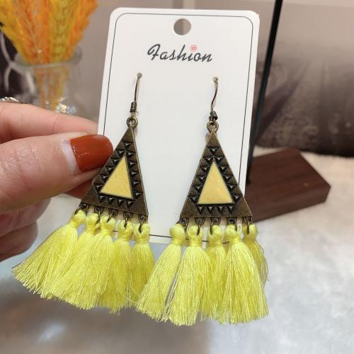 Fashion Feather Earring Zinc Alloy with Knot Cord antique bronze color plated fashion jewelry & Bohemian style & for woman & enamel nickel lead & cadmium free 60mm Sold By Pair