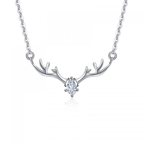 Cubic Zircon Micro Pave Brass Necklace with 5.5cm extender chain Antlers fashion jewelry & micro pave cubic zirconia & for woman nickel lead & cadmium free Length Approx 40 cm Sold By PC