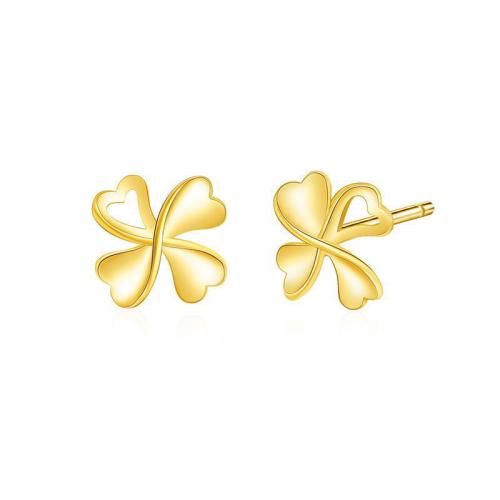 Brass Stud Earring Four Leaf Clover plated fashion jewelry & for woman nickel lead & cadmium free Sold By Pair