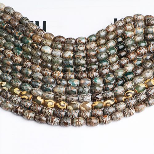 Natürliche grüne Achat Perlen, Grüner Achat, Trommel, DIY & verschiedene Muster für Wahl, keine, 12x16mm, 22PCs/Strang, verkauft von Strang