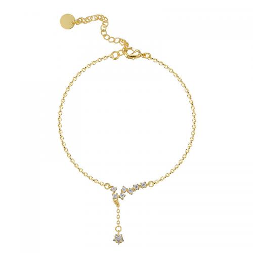 Brass Anklet plated micro pave cubic zirconia & for woman golden Length Approx 19-25 cm Sold By PC