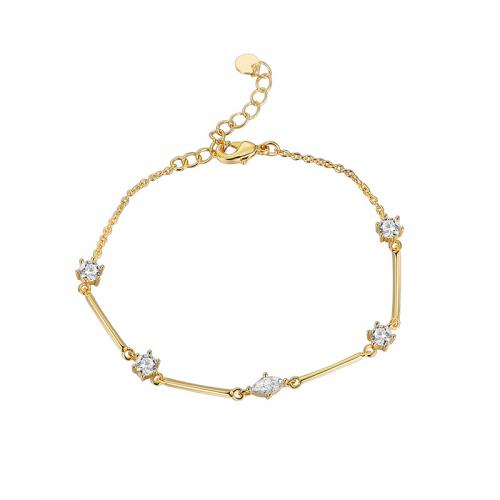 Cubic Zirconia Micro Pave Brass Bracelet plated micro pave cubic zirconia & for woman golden Length Approx 16-19 cm Sold By PC