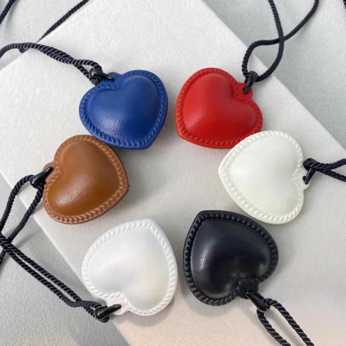 PU Leather Cord Necklace with Linen Heart Adjustable & fashion jewelry & for woman Length Approx 45 cm Sold By PC