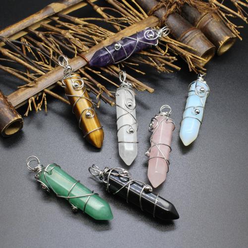 Gemstone Pendants Jewelry Natural Stone with Brass Conical silver color plated fashion jewelry & DIY Sold By PC