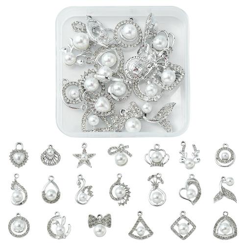 Zinc Alloy Pendants with ABS Plastic Pearl & Crystal DIY white nickel lead & cadmium free Approx Sold By Box