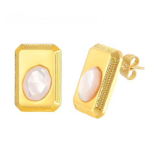 Brass Stud Earring with Shell Square fashion jewelry & for woman gold nickel lead & cadmium free Sold By Pair