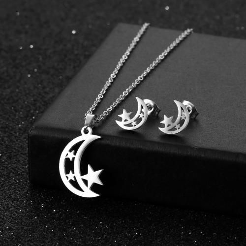 Fashion Stainless Steel Jewelry Sets Stud Earring & necklace spinning loom tool 304 Stainless Steel 2 pieces & fashion jewelry & for woman silver color nickel lead & cadmium free Length Approx 45 cm Sold By Set