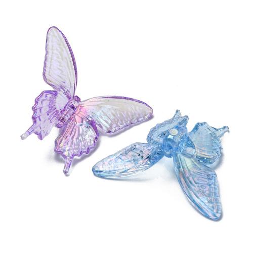 Perles acryliques transparentes, Acrylique, papillon, DIY, couleurs mélangées, Environ 10PC/boîte, Vendu par boîte