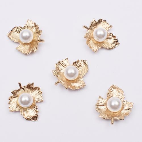 Hair Accessories DIY Findings Zinc Alloy with Plastic Pearl Maple Leaf plated nickel lead & cadmium free Sold By Bag