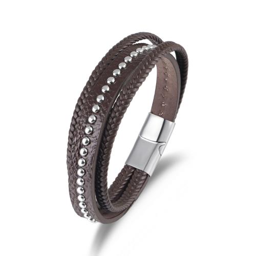 PU leder koord armbanden, met 304 roestvrij staal, mode sieraden & voor de mens, meer kleuren voor de keuze, Lengte 21 cm, Verkocht door PC