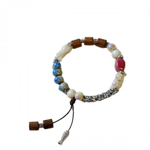Porcelain Bracelet with Wax Cord & Zinc Alloy handmade Unisex Length Approx 14-18 cm Sold By PC