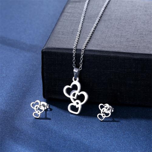 Fashion Stainless Steel Jewelry Sets Stud Earring & necklace 304 Stainless Steel polished 2 pieces & fashion jewelry & for woman silver color nickel lead & cadmium free Length Approx 45 cm Sold By Set