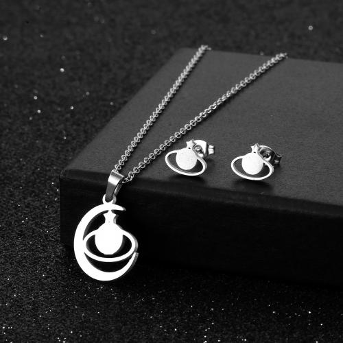 Fashion Stainless Steel Jewelry Sets Stud Earring & necklace 304 Stainless Steel polished 2 pieces & fashion jewelry & for woman silver color nickel lead & cadmium free Length Approx 45 cm Sold By Set