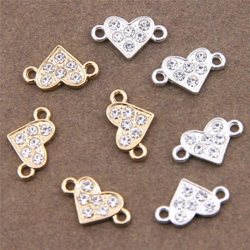 Heart Tibetan Style Connector, plated, fashion jewelry & DIY & with rhinestone & 1/1 loop, more colors for choice, nickel, lead & cadmium free, Approx 100PCs/Bag, Sold By Bag
