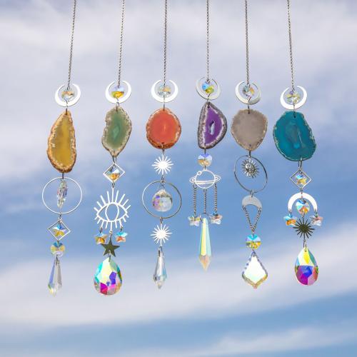 Hanging Ornaments Crystal with Agate & Brass & Iron silver color plated for home and office & fashion jewelry mixed colors Length Approx 41-44 cm Sold By Set