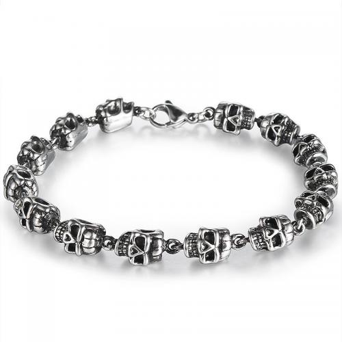 Zinc Alloy Bracelet Skull silver color plated fashion jewelry & for man nickel lead & cadmium free 8mm Length 22 cm Sold By PC