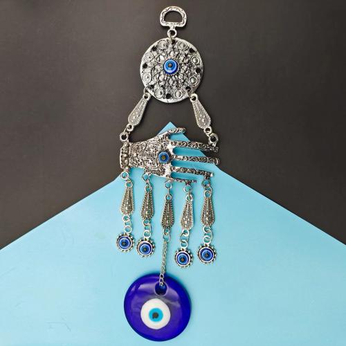 Hanging Ornaments Zinc Alloy with Resin Round silver color plated for home and office & evil eye pattern & enamel blue Sold By PC