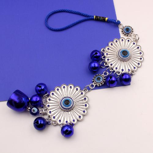 Hanging Ornaments Zinc Alloy with Cotton Thread Round silver color plated for home and office & evil eye pattern & enamel 310mm Sold By PC