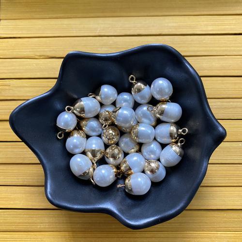 Gėlo vandens perlų pakabučiai, su Žalvarinis, Ovalus, Pasidaryk pats, baltas, 10x15mm, Pardavė PC
