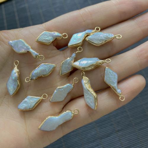 Freshwater Pearl Pendants with Brass Rhombus DIY white 8-10mm 15-15mm Sold By PC