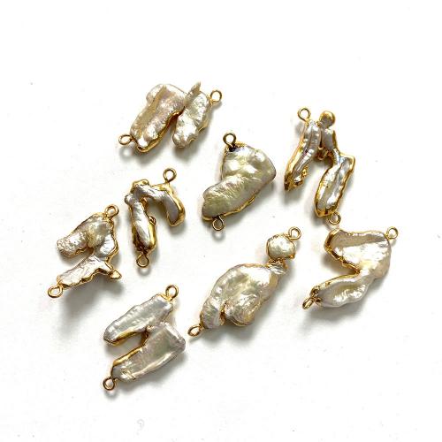 Gėlo vandens perlų pakabučiai, su Žalvarinis, Pasidaryk pats, baltas, Length:10-20mm, width: 20-40mm, Pardavė PC