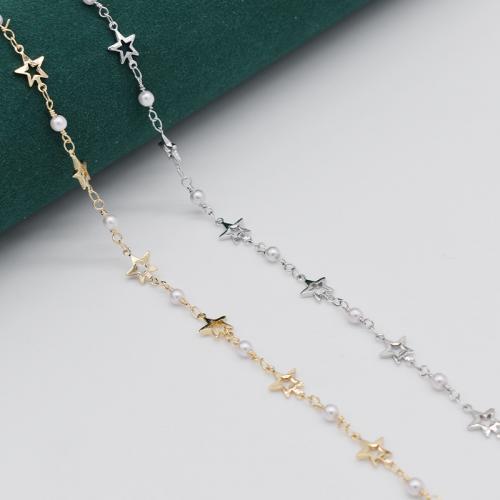 Messingkette Halskette, Messing, mit Kunststoff Perlen, Stern, plattiert, DIY, keine, verkauft von m