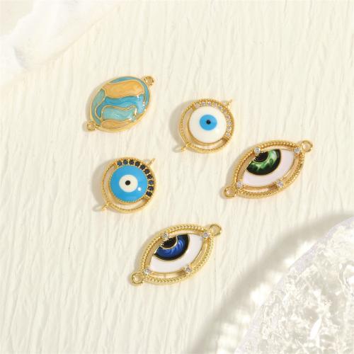 Evil Eye Connector Brass gold color plated fashion jewelry & DIY & micro pave cubic zirconia & enamel & 1/1 loop nickel lead & cadmium free Sold By PC