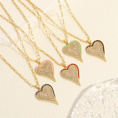 Cubic Zircon Micro Pave Brass Necklace with 5cm extender chain Heart gold color plated fashion jewelry & micro pave cubic zirconia & for woman & enamel nickel lead & cadmium free Length Approx 45 cm Sold By PC