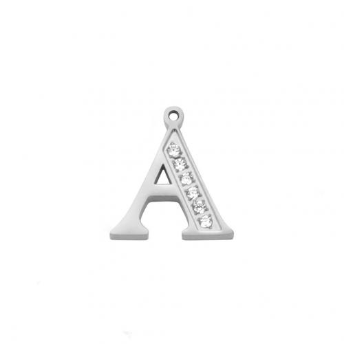 Stainless Steel Letter Pendants 304 Stainless Steel Alphabet Letter letters are from A to Z & DIY & with rhinestone original color Sold By PC