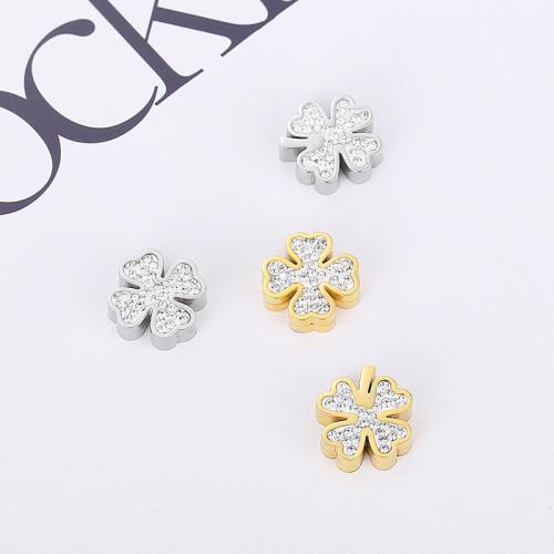 Fashion Locket Pendants 304 Stainless Steel Four Leaf Clover plated DIY & with rhinestone 12mm Sold By PC