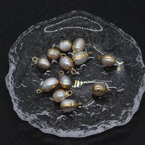 Pendentifs perles d'eau douce, perle d'eau douce cultivée, avec laiton, riz, DIY, blanc, Length: 7-8mm, width: 12-15mm, Vendu par PC