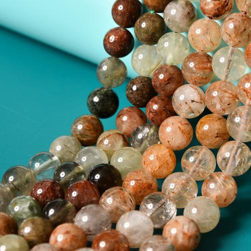 Φυσικό χαλαζία κοσμήματα χάντρες, Rutilated Quartz, Γύρος, DIY & διαφορετικό μέγεθος για την επιλογή, περισσότερα χρώματα για την επιλογή, Sold Με Strand