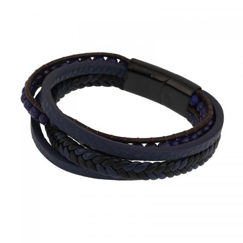 Przewód bransoletki PU, Stop cynku, ze Lapis Lazuli & PU, Powlekane, dla obu płci, czarny, długość około 20.5 cm, sprzedane przez PC