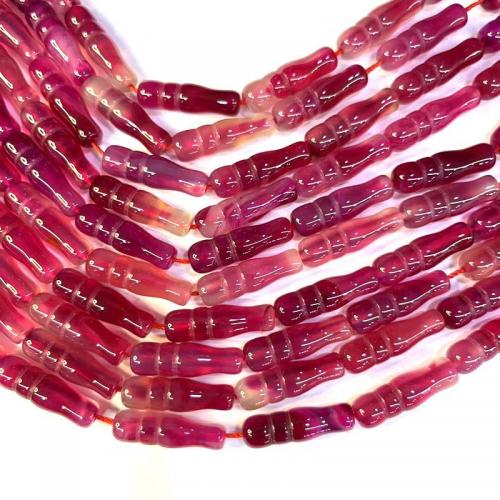 Achát gyöngyök, csiszolt, DIY, élénk rózsaszínes piros, 8x26mm, Naponta eladott Kb 38-40 cm Strand
