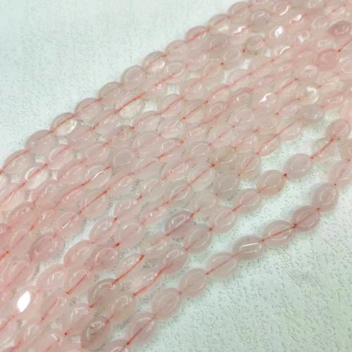 Natürliche Rosenquarz Perlen, oval, poliert, DIY, Rosa, 6x8mm, ca. 43PCs/Strang, verkauft von Strang